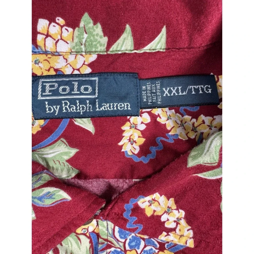 Vintage Polo Ralph Lauren Hawaiian Camp Shirt XXL Red Rayon Aloha Korea